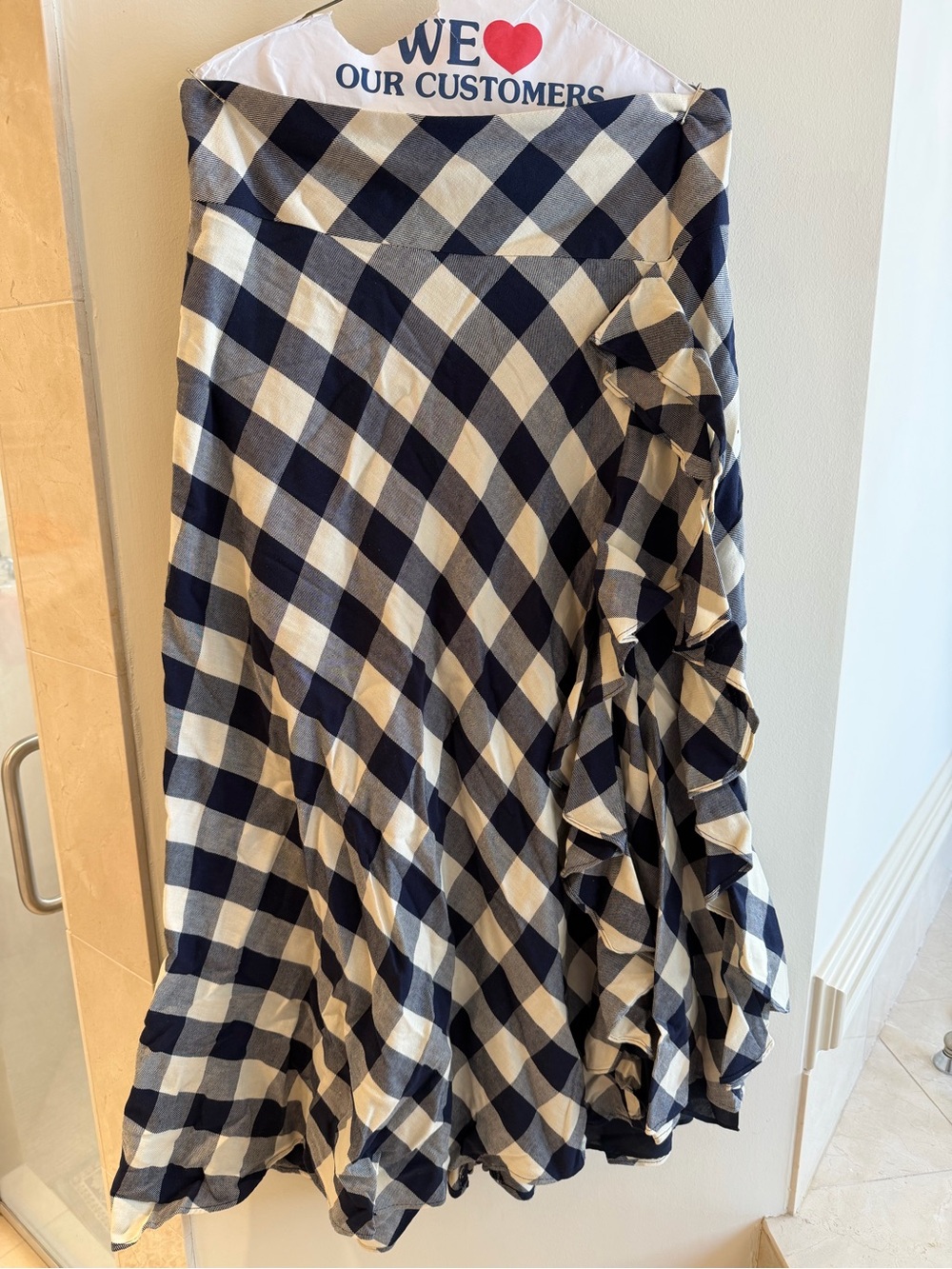 Ralph Lauren Navy and White Gingham Ruffle Maxi Skirt